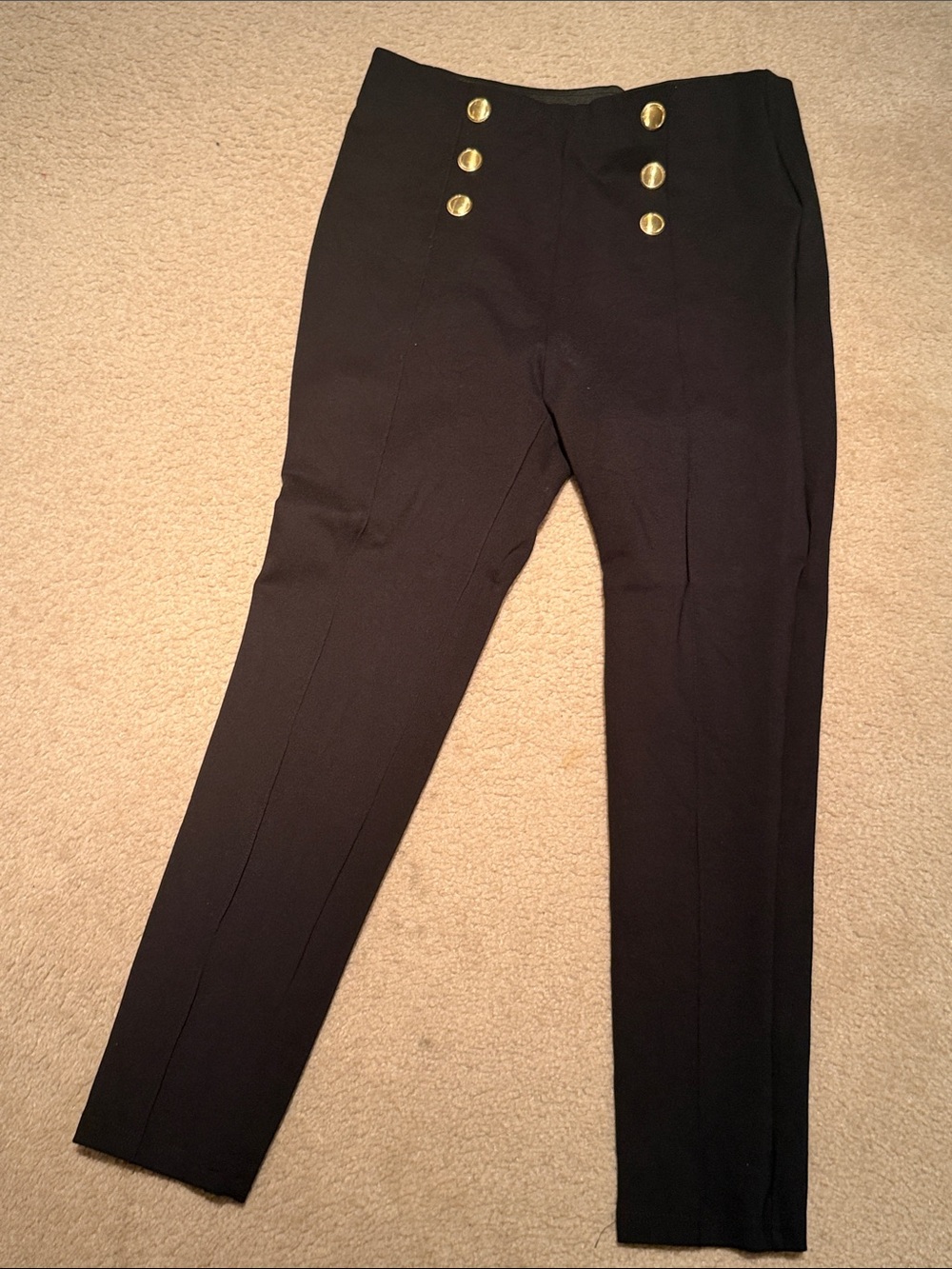 Zara High-Waist Black Sailor Trousers with Gold Buttons